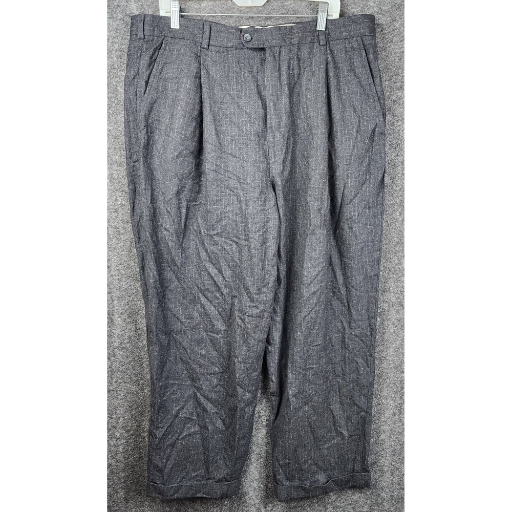 Barry Bricken Trousers Mens 40 Grey Wool Pleated Cuffed Textured Dress Pants